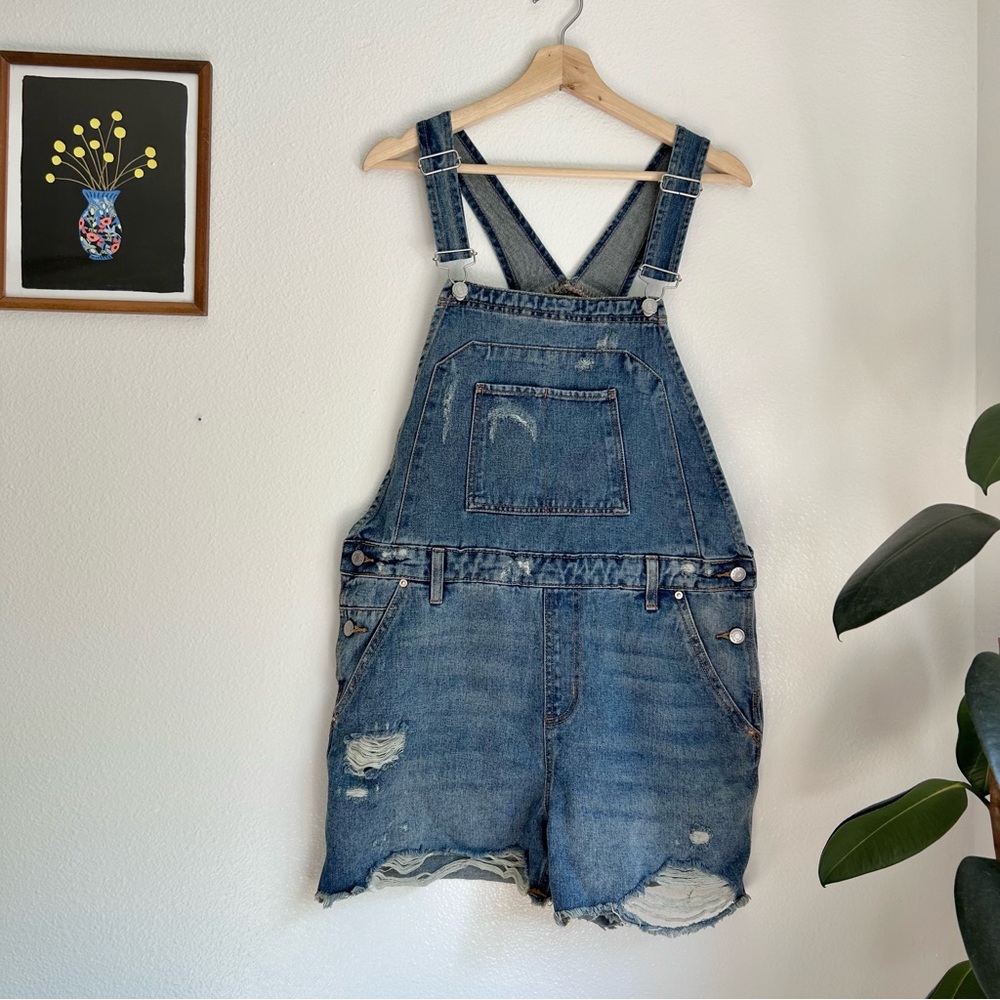 Wild Fable distressed short overalls